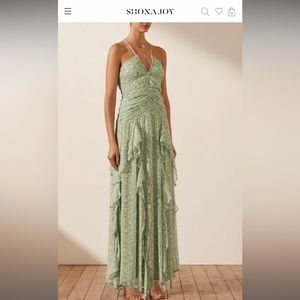 Shona Joy Green Ruffle maxi dress